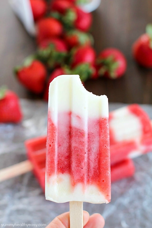 Healthy, easy and delicious Strawberry Yogurt Popsicles - a favorite summer treat everyone in the family will enjoy! Only 4 ingredients!