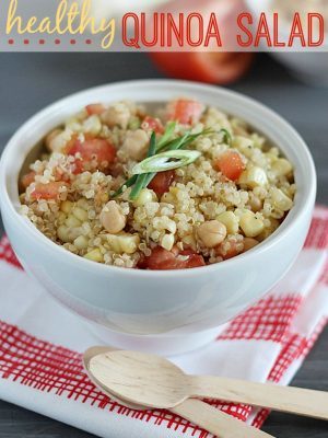 Healthy Quinoa Salad with amazing homemade dressing. Perfect side dish to any meal!