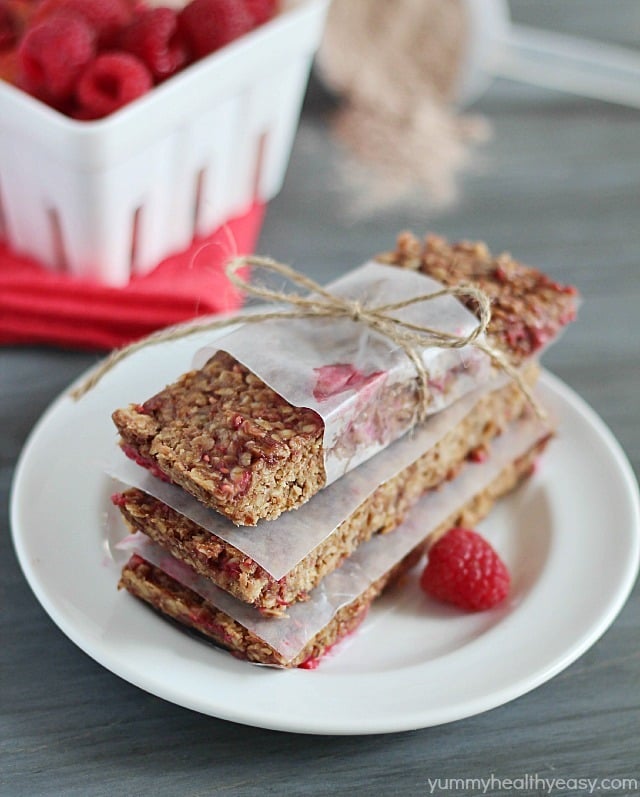 Raspberry Chocolate Protein Bars These Raspberry-Chocolate Protein Bars are delicious homemade protein bars, chock full of protein and flavor - perfect for pre or post-workout.