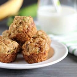 Moist, healthy and delicious Banana-Zucchini Mini Crumb Muffins. Perfect for breakfast or a quick snack.