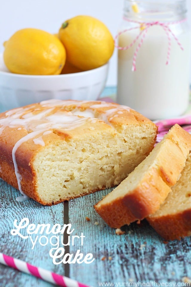 Moist, decadent lemon cake made with Greek yogurt and soaked with a lemon-sugar mixture to make it extra moist and extra lemony! It's a must-make dessert. #lemon #cake #healthydessert #dessert via @jennikolaus