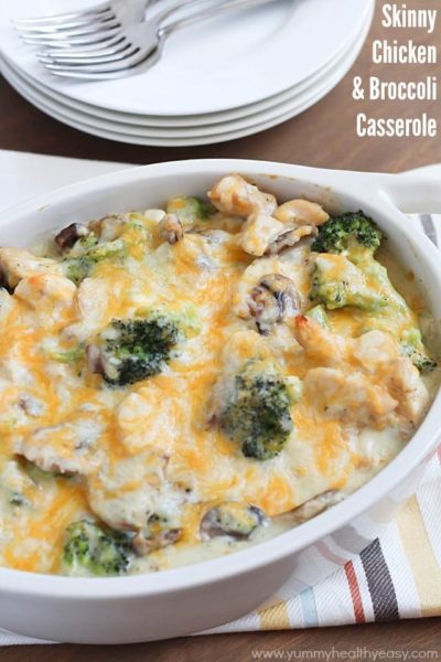 This healthy casserole is filled with chicken, broccoli and mushrooms in a light & creamy sauce. Your family will love it! This healthy casserole is filled with chicken, broccoli and mushrooms in a light & creamy sauce. Your family will love it!