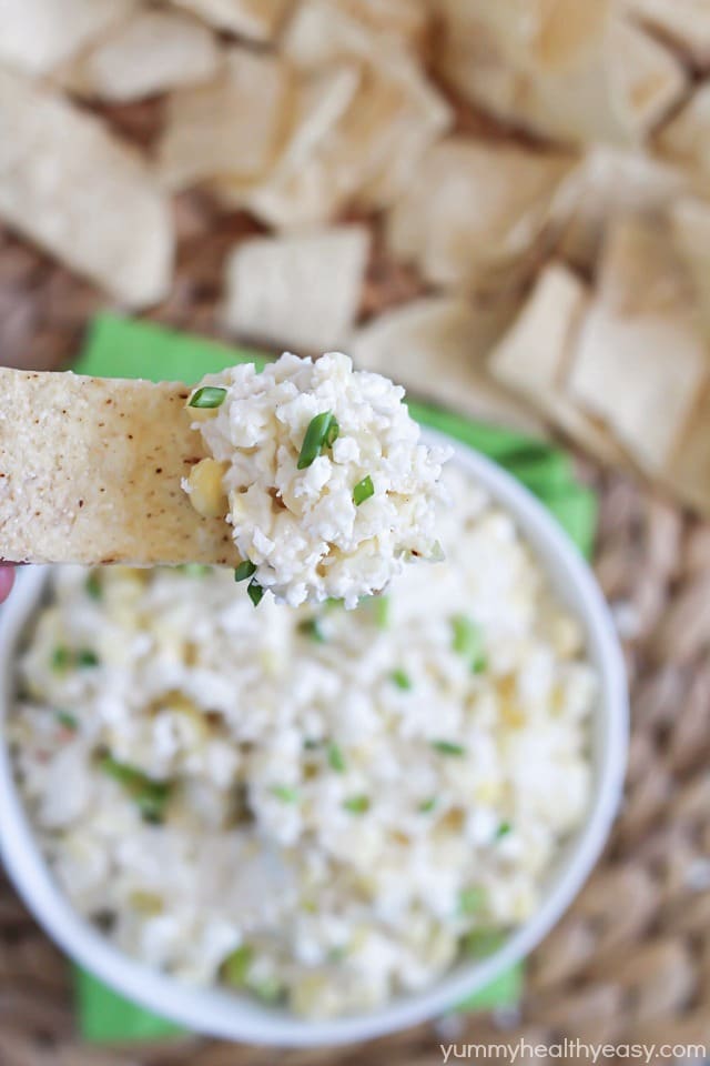 Cheesy Corn Dip - flavorful and creamy dip made from grilled corn and Real California Cotija cheese. Best dip recipe for summer! Cheesy Corn Dip - flavorful and creamy dip made from grilled corn and Real California Cotija cheese. Best dip recipe for summer!