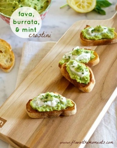 Fava Bean Puree Burrata and Mint Crostini by Flavor the Moments Fava Bean Puree Burrata and Mint Crostini by Flavor the Moments