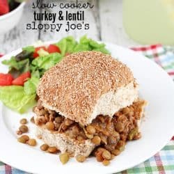 Easy slow cooker Sloppy Joe sandwiches made with ground turkey and lentils. A healthy spin on Sloppy Joes that the whole family will love! #cleaneating