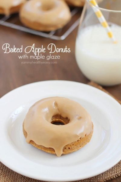 These Baked Apple Donuts with Maple Glaze are seriously the best baked donuts ever! Moist, apple-spiced flavor dipped in the tastiest maple glaze known to man. And only 196 calories per donut!