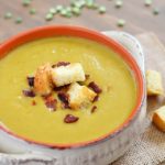 Split Pea Soup with Bacon and Homemade Parmesan Croutons! So flavorful and delicious!