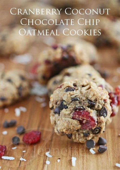 Cranberry Coconut Chocolate Chip Oatmeal Cookie from Jeanette's Healthy Living