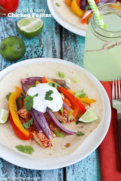 This Quick & Easy Chicken Fajitas Recipe is not only simple, but is healthy and tastes great! The clean up is a breeze, too. My kids love this easy dinner!