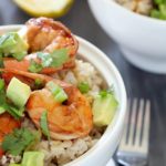 Healthy Brown Rice Bowl with Shrimp & Avocado with a delicious sauce - a light and easy dinner that will satisfy and taste great! PLUS a $500 Giveaway for Paypal cash or Amazon Gift Card!
