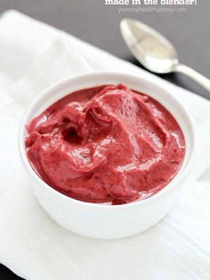 Want dessert but don't want all the calories? Here's a perfect low calorie, healthier solution - quick & easy blender sorbet! Only 2 main ingredients + a blender = easy cherry blender sorbet (aka heaven in a bowl). I make this ALL the time - it doesn't get any easier than this!