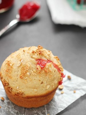 Simply delicious Strawberry Breakfast Muffins filled with strawberry jam!