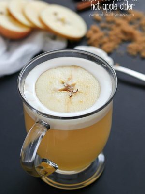 Warm, creamy, delicious caramel hot apple cider cooked right in the crock pot, and with only 4 easy ingredients!