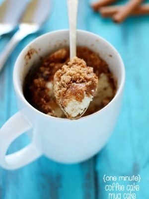 This Coffee Cake in a Mug is so easy to make and takes only a minute in the microwave. Quickest breakfast ever, and conveniently in a mug!