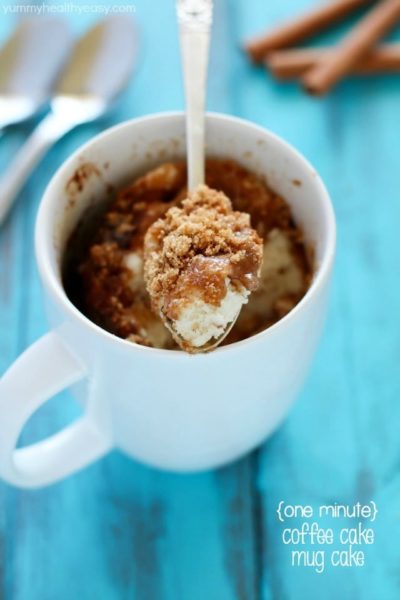 This Coffee Cake in a Mug is so easy to make and takes only a minute in the microwave. Quickest breakfast ever, and conveniently in a mug!