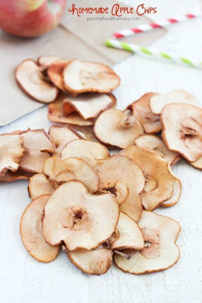 These Homemade Apple Chips are the perfect healthy snack for any time of the day! They're easy to make and you only need a few ingredients to make them. One of my favorite healthy snacks! (P.S. No dehydrator needed!)