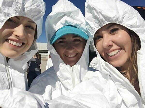 Looking pretty cool in our full suits! Protecting the pigs from germs.