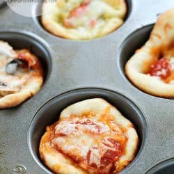 Dinner doesn't get easier than this: Easy Muffin Tin Mini Pizzas! They're ready in about 20 minutes and are customizable to what you like. Kids love these and love to help make them!