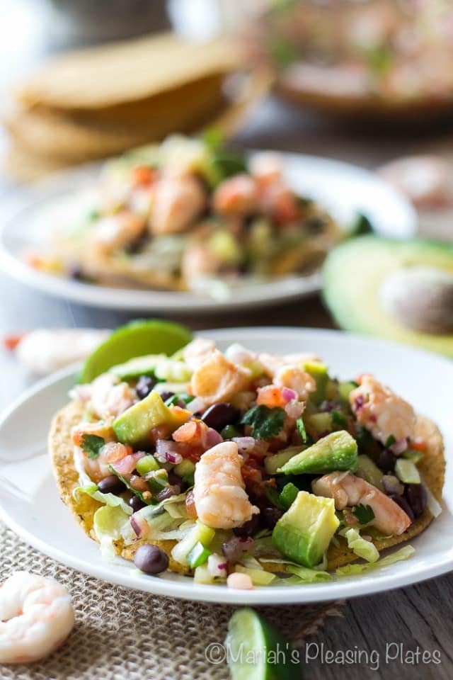 These avocado shrimp ceviche tostadas make the perfect weeknight meal. Succulent shrimp, buttery avocados, and lots of Mexican flavors make this a meal worth repeating.