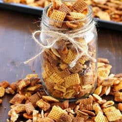 Maple Nut Party Mix is the easiest party mix you can make! This salty & sweet snack is perfect to bring to a party or to give out as gifts. Always a crowd-pleaser!