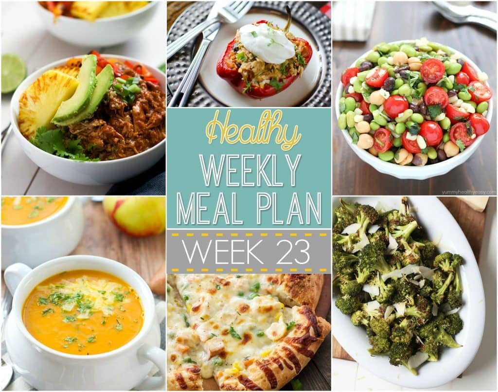 Plan out your meals this week with ease with our Healthy Weekly Meal Plan! Week 23 is filled with healthy main dishes to add to your dinner rotation. Plus a breakfast, lunch, snack and even an amazing dessert, too!