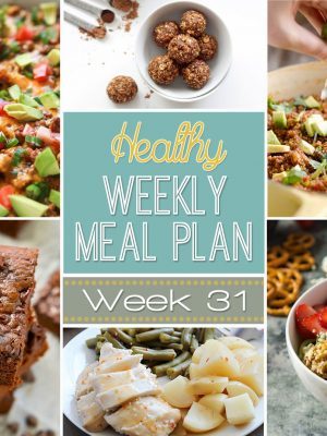 Healthy Weekly Meal Plan #31 is probably one of my favorite yet! Get a new dinner recipe every day plus a breakfast, lunch, side dish and even a healthy dessert recipe thrown in. You can eat healthy and save money by using our healthy weekly menu plan to plan out your meals!