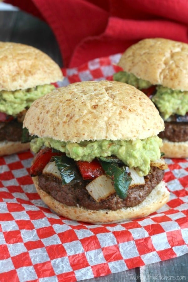 Easy Grilled Fajita Burgers with Guacamole by Two Healthy Kitchens