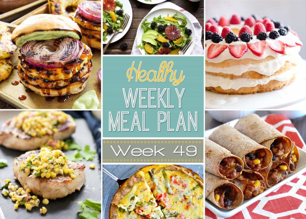 Want some new dinner ideas? Looking to eat healthy? Check out this week's Healthy Weekly Meal Plan! Week #49 has all sorts of yummy dinner ideas PLUS a healthy breakfast, lunch, side dish and dessert too! Definitely need to check out these recipes!
