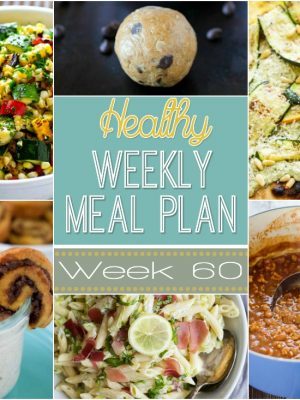 Healthy Weekly Meal Plan #60 includes a healthy dinner recipe for every night of the week plus a healthy breakfast, lunch, snack, side dish and dessert recipe for you as well. Every recipe in our weekly meal plan is delicious and sure to be hit on your dinner table!