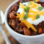 Crock Pot Three Bean Chili that is packed with flavor! You will love this easy chili cooked right in the slow cooker!