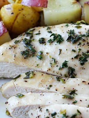 One-Pan Herb Baked Chicken and Potatoes makes making dinner a breeze! Chicken and potatoes are coated in a delicious salty herb rub and baked in one pan. The baked chicken is tender and juicy and the potatoes have so much flavor. This is an easy dinner everyone will love! AD