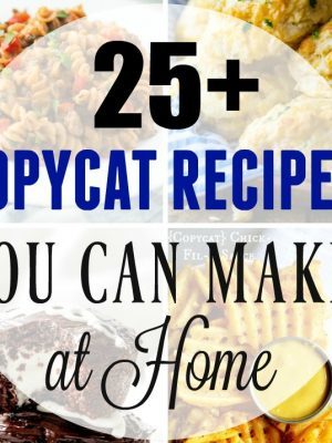 25 + Copycat Recipes to Make at Home! Eating out is fun, but it can be expensive! Don't miss out on good food, cook up some of these Copycat recipes in the comfort of your own home!