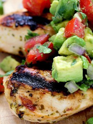 Grilled Cilantro Lime Chicken with Avocado Salsa Topping