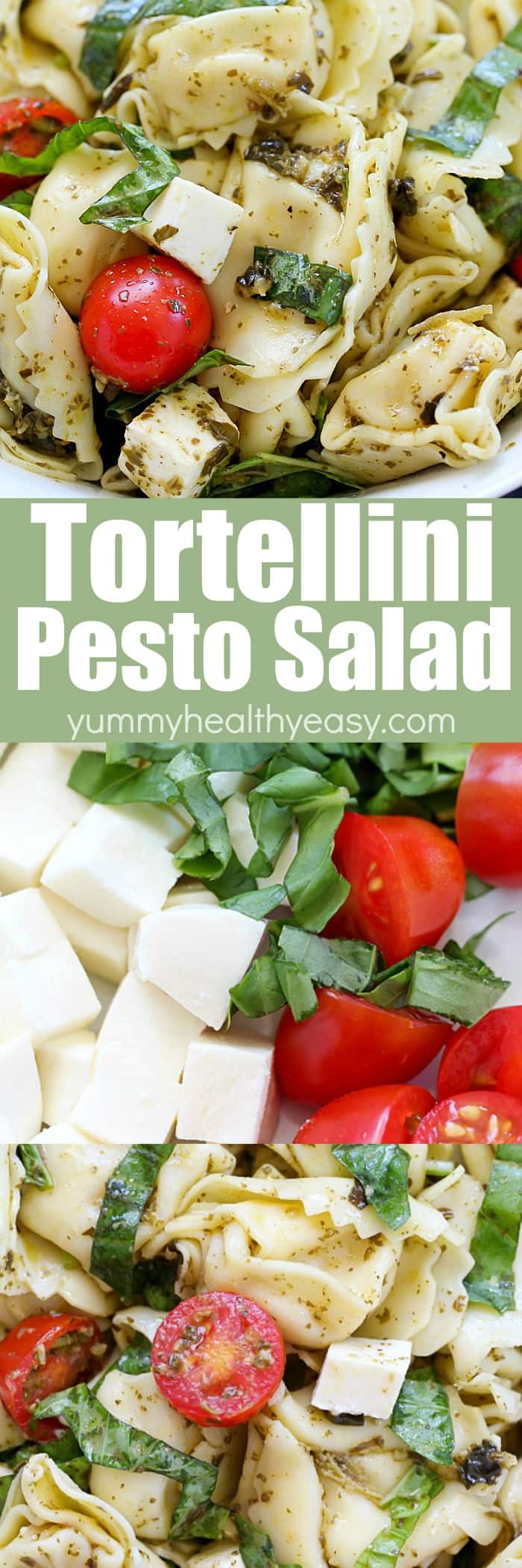 This Easy Tortellini Pesto Salad will quickly become a family favorite pasta salad side dish! So yummy!