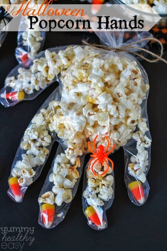 Easy & Fun Popcorn Hands - 21 Cute Halloween Snacks for Kids!