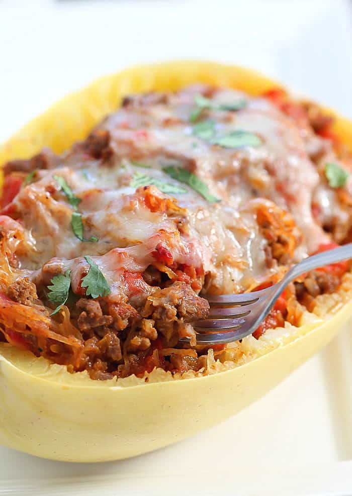 Easy, Healthy & Low Carb Taco Stuffed Spaghetti Squash Recipe!