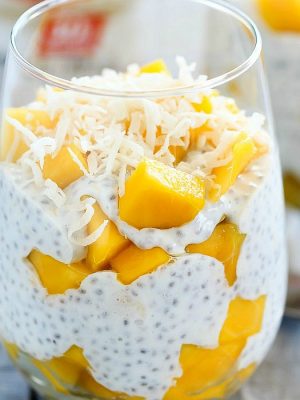 Looking for a healthy but delicious treat? Try this Peaches and Cream Protein Chia Pudding Recipe! Only 4 ingredients and SO GOOD!