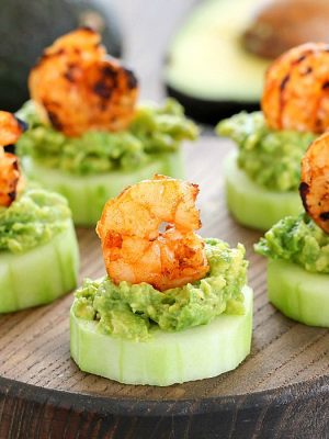 This Low Carb Avocado Shrimp Cucumber Appetizer will be your new favorite appetizer! Low carb, easy to make and delicious!