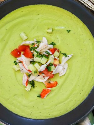 Try avocado in a new way and make this Avocado Soup with Crab! Tons of flavor packed into this dairy-free, vegetarian soup. Try topping with a little crab and cucumber salad for a little oomph!