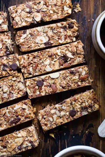 Top view of cut Sugar-Free Keto Low Carb Granola Bars + 43 Healthy Snack Ideas